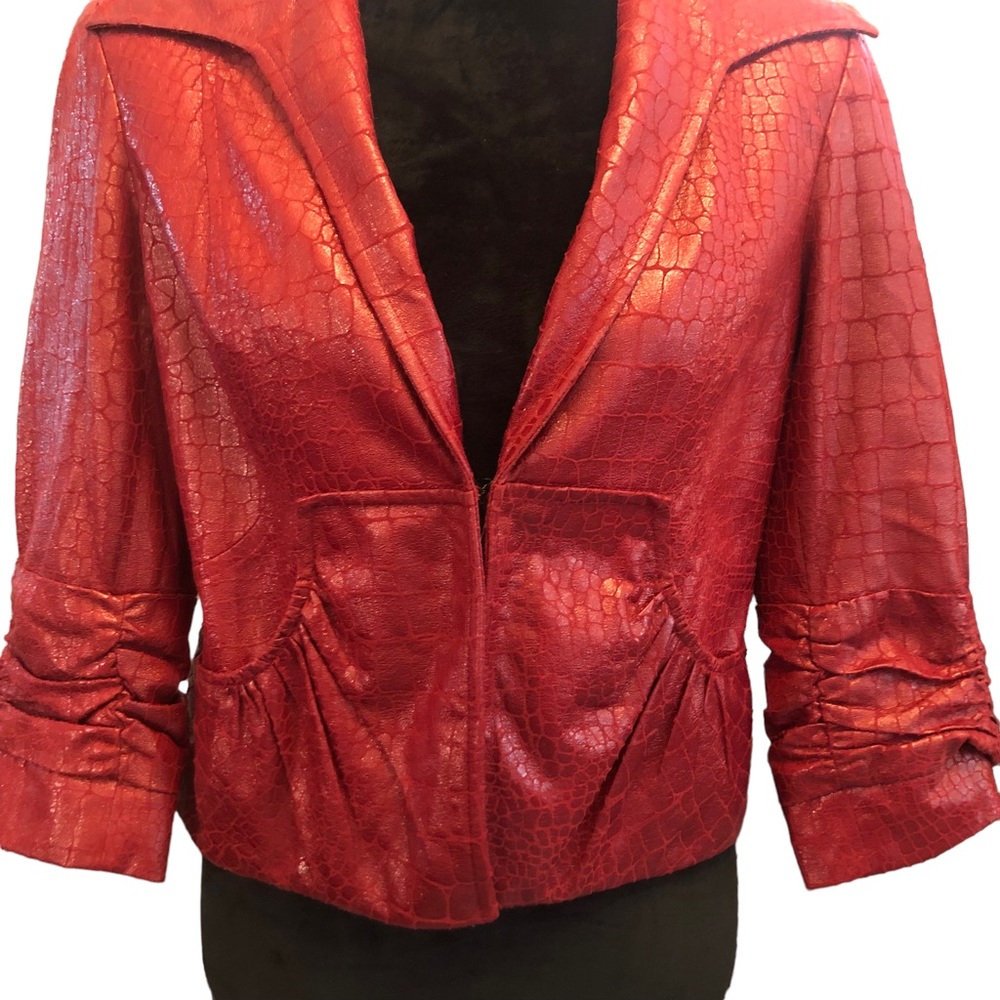 Anthracite Red Faux Crocodile Moto Jacket size 6 - Picture 4 of 11